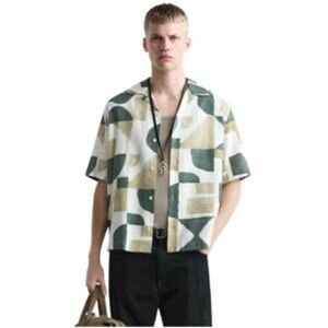 Mens Zara Linen Abstract Print Shirt